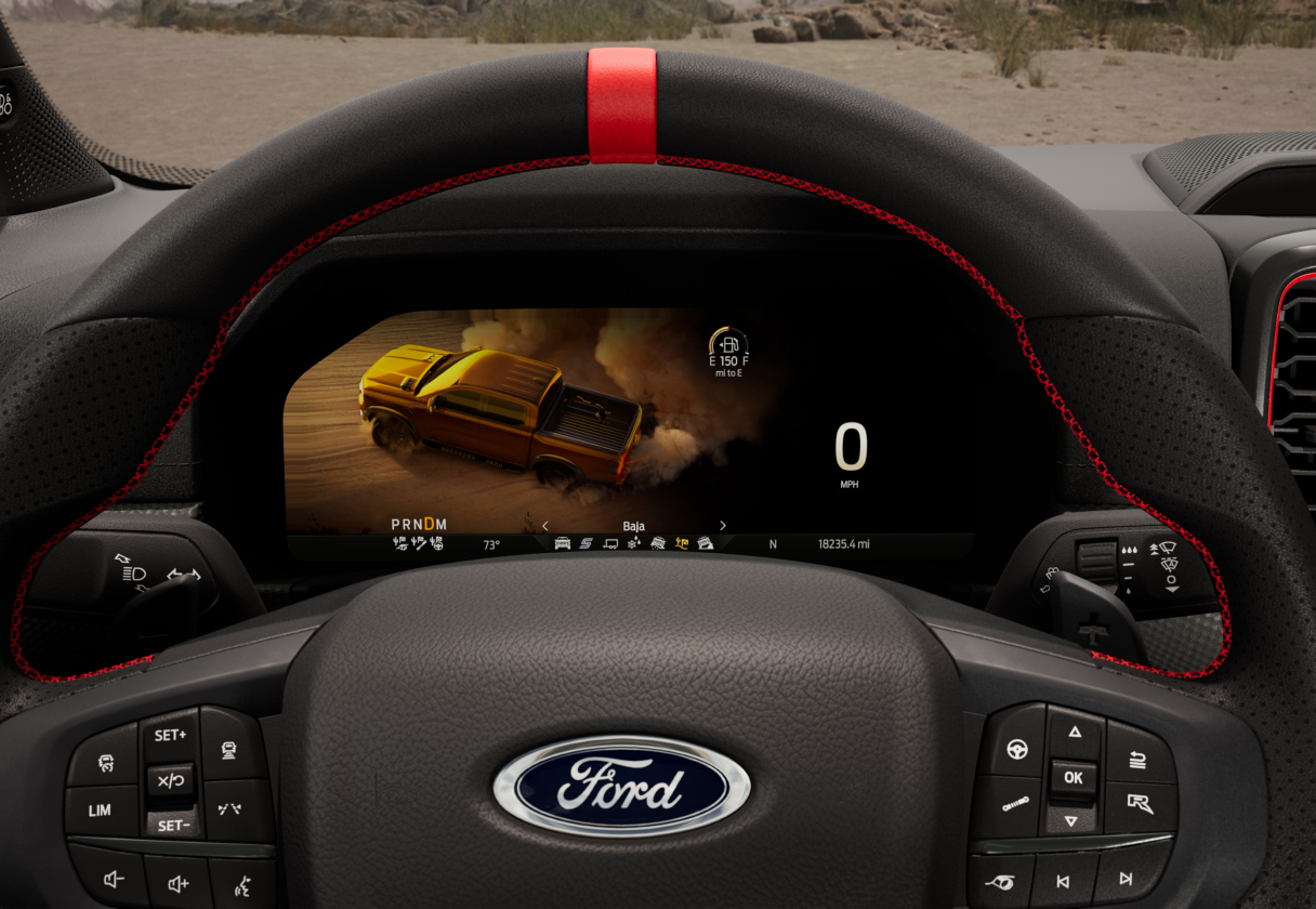 Steering wheel highlighted in red